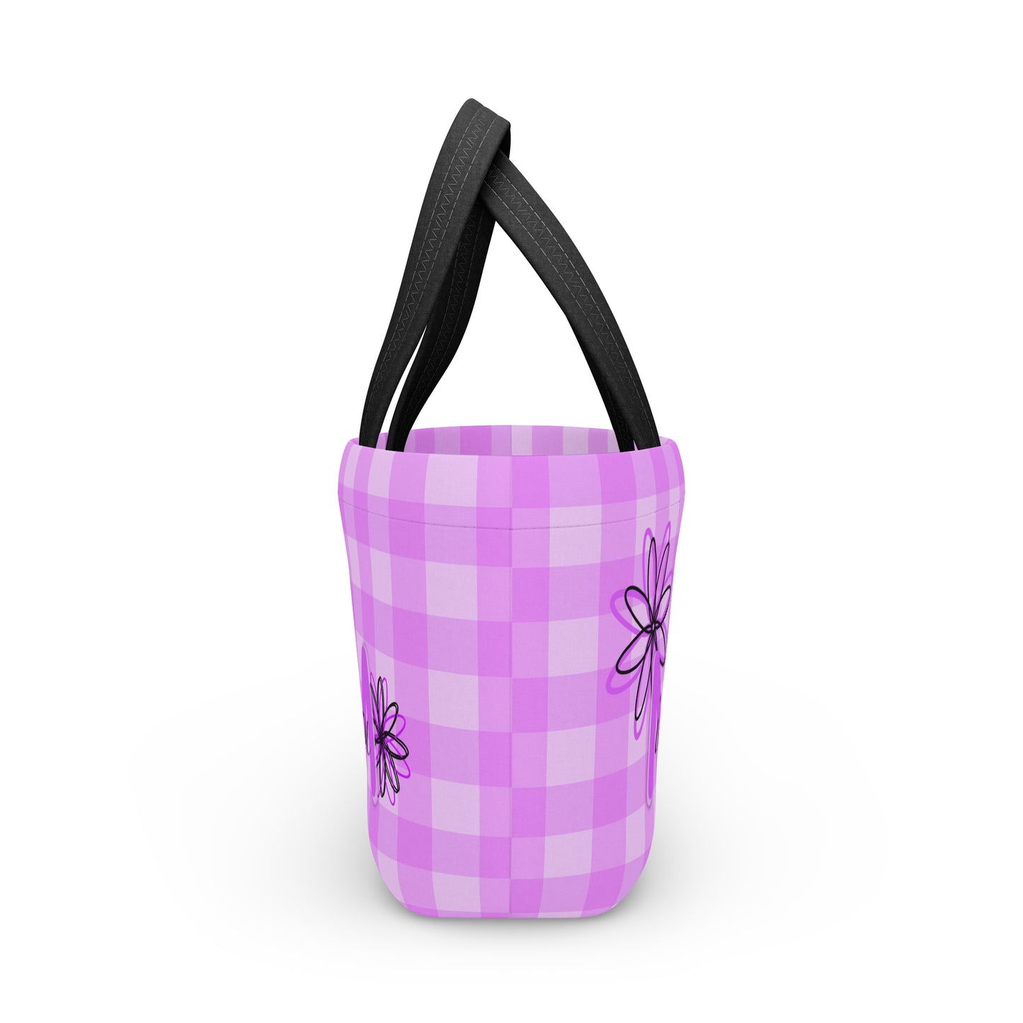 I Love You Mom Lunch Bag — Pink Gingham Floral Insulated Tote