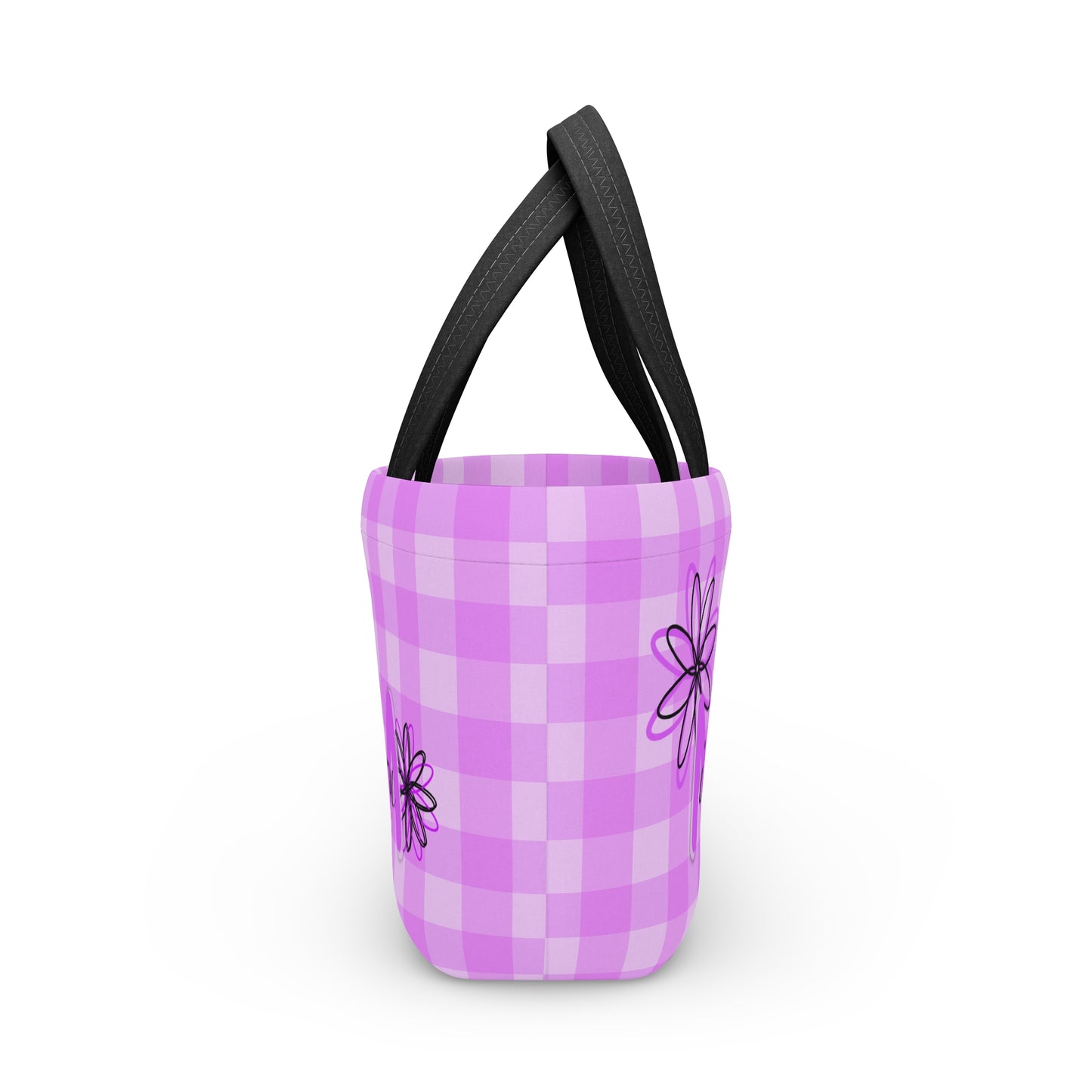 I Love You Mom Lunch Bag — Pink Gingham Floral Insulated Tote