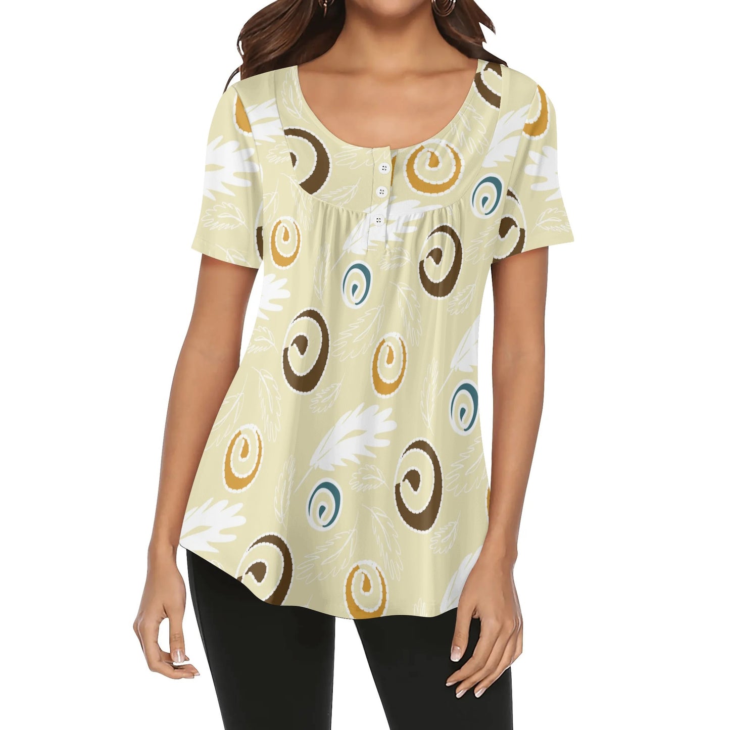 Womens Scoop Neck Short sleeve Loose Blouse