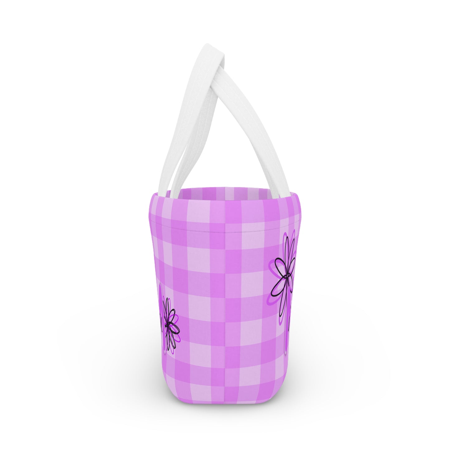I Love You Mom Lunch Bag — Pink Gingham Floral Insulated Tote
